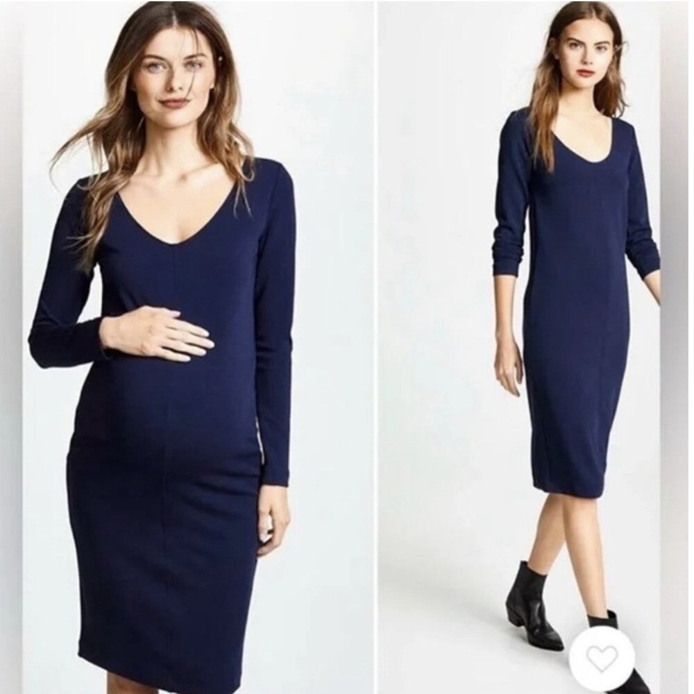 HATCH THE‎ GIGI MATERNITY Navy Long Sleeve Scoop Neck Midi Sheath Dress SMALL